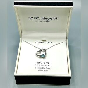Sterling Silver Heart Necklace with Blue Topaz